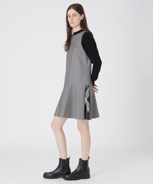 美品☆ブルーレーベルクレストブリッジドッキングワンピース ビジューワッペン 38 BLUE LABEL CRESTBRIDGE（ブルーレーベルクレストブリッジ