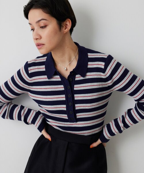 Whim Gazette（ウィムガゼット）の「ニットポロボディスーツ（ニット/セーター・レディース・ベージュ/レッド・FREE）」の2枚目の写真