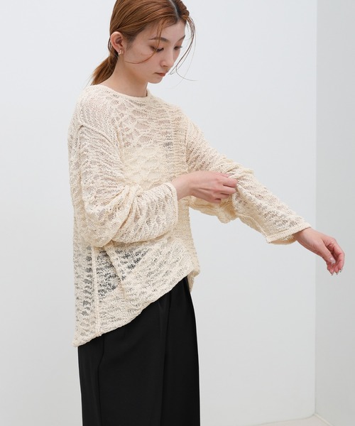 select MOCA(セレクトモカ)の「クルーネックスラブシアーデザインニット(ニット/セーター・レディース・ブラック/アイボリー/ベージュ・FREE)」の14枚目の写真