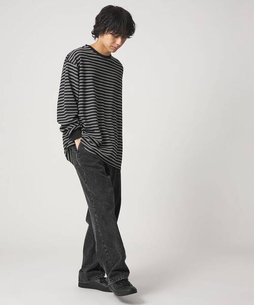 CITEN（シテン）の「＜CITEN＞リップルボーダーロングスリーブシャツ（Tシャツ/カットソー・メンズ・ブラック/ホワイト・L/M）」の9枚目の写真