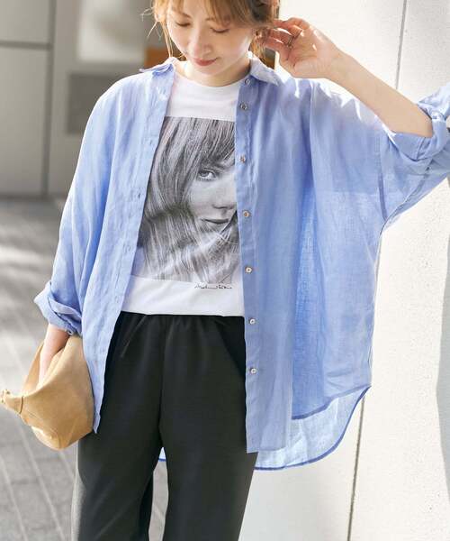 Spick & Span（スピックアンドスパン）の「《ゆったりサイズ》追加 80リネンカシュクール ビッグシャツ（シャツ/ブラウス・レディース・その他14/マルチ/サックスブルー/バーガンディー/ホワイト/その他12/その他7/ネイビー/ブラックミックス・FREE）」の4枚目の写真