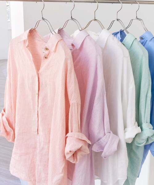 Spick & Span（スピックアンドスパン）の「《ゆったりサイズ》追加 80リネンカシュクール ビッグシャツ（シャツ/ブラウス・レディース・その他14/マルチ/サックスブルー/バーガンディー/ホワイト/その他12/その他7/ネイビー/ブラックミックス・FREE）」の10枚目の写真