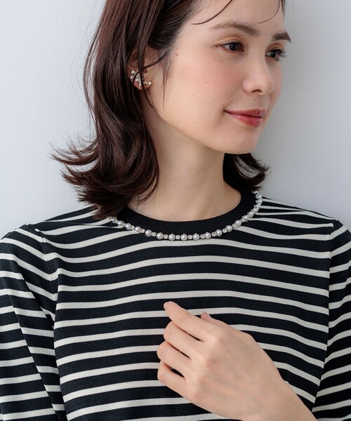 組曲(クミキョク)の「クリアストレッチビジューレーン6分袖 ニット(ニット/セーター・レディース・ブラック系2/ブラック系/ホワイト系・S2)」の13枚目の写真