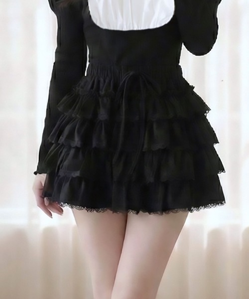 DearMyLoveRose(ディアマイラブローズ)の「ティアードフリルミニスカート(スカート・レディース・ブラック/ホワイト・M-L)」の2枚目の写真