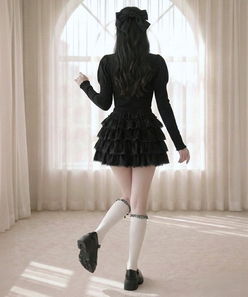DearMyLoveRose(ディアマイラブローズ)の「ティアードフリルミニスカート(スカート・レディース・ブラック/ホワイト・M-L)」の8枚目の写真