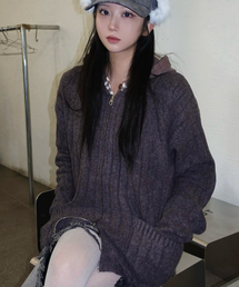 Wave Line Boucle Collar Knit Multi