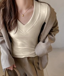 Vネック 長袖Tシャツ 韓国風カットソー