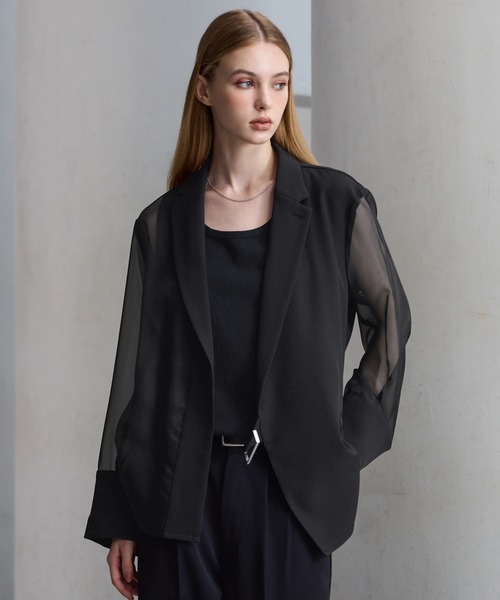 CLEL(クレイル)の「【CLEL】Asymmetry Sheer Tailored Jacket / アシンメトリー シアーテーラードジャケット(テーラードジャケット・メンズ・ブラック/チャコールグレー・L/M/S)」の15枚目の写真