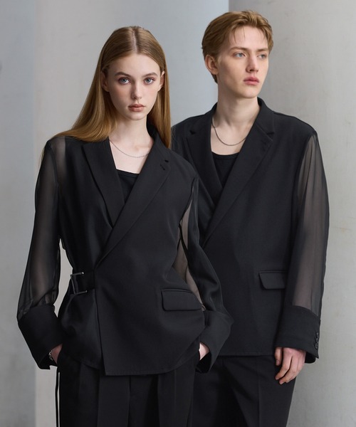 CLEL(クレイル)の「【CLEL】Asymmetry Sheer Tailored Jacket / アシンメトリー シアーテーラードジャケット(テーラードジャケット・メンズ・ブラック/チャコールグレー・L/M/S)」の18枚目の写真
