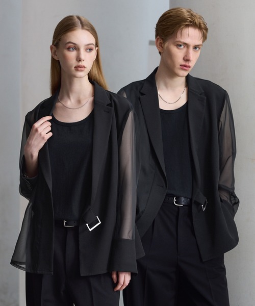 CLEL(クレイル)の「【CLEL】Asymmetry Sheer Tailored Jacket / アシンメトリー シアーテーラードジャケット(テーラードジャケット・メンズ・ブラック/チャコールグレー・L/M/S)」の19枚目の写真