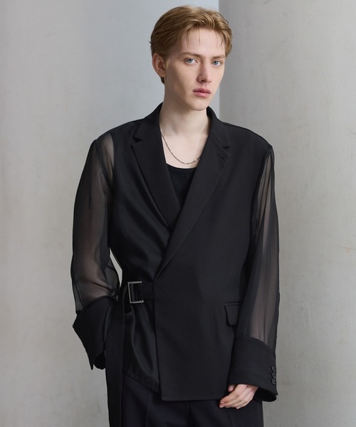 CLEL(クレイル)の「【CLEL】Asymmetry Sheer Tailored Jacket / アシンメトリー シアーテーラードジャケット(テーラードジャケット・メンズ・ブラック/チャコールグレー・L/M/S)」の22枚目の写真