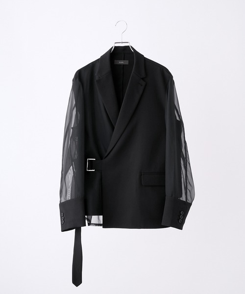 CLEL(クレイル)の「【CLEL】Asymmetry Sheer Tailored Jacket / アシンメトリー シアーテーラードジャケット(テーラードジャケット・メンズ・ブラック/チャコールグレー・L/M/S)」の3枚目の写真