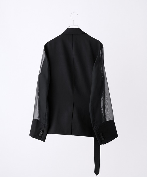 CLEL(クレイル)の「【CLEL】Asymmetry Sheer Tailored Jacket / アシンメトリー シアーテーラードジャケット(テーラードジャケット・メンズ・ブラック/チャコールグレー・L/M/S)」の4枚目の写真