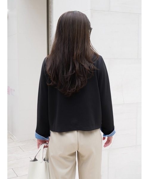 BeBeoD（べベッド）の「デニムリボンドッキングトップス（シャツ/ブラウス・レディース・ブラック/サックスブルー/ネイビー/ライトグレー/サーモンピンク/レッド/グレー/アッシュグレー・フリー）」の10枚目の写真