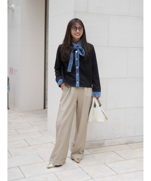 BeBeoD（べベッド）の「デニムリボンドッキングトップス（シャツ/ブラウス・レディース・ブラック/サックスブルー/ネイビー/ライトグレー/サーモンピンク/レッド/グレー/アッシュグレー・フリー）」の11枚目の写真