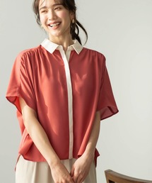 TROPICEYE コットン ギャザー 5分袖 シャツ ブラウス レッド 赤 リネン 五分袖ブラウス | ウェア | FABRIC'S（ファブリックス）