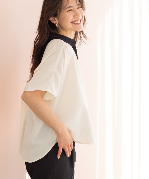 SHOO・LA・RUE(シューラルー)の「バイカラードルマンブラウス(シャツ/ブラウス・レディース・アイボリー系4/サックスブルー系4/チャコール/レンガ・03/02)」の7枚目の写真