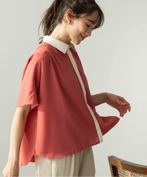 SHOO・LA・RUE(シューラルー)の「バイカラードルマンブラウス(シャツ/ブラウス・レディース・アイボリー系4/サックスブルー系4/チャコール/レンガ・03/02)」の15枚目の写真