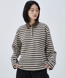 5113 ストライプ 裏毛 Tシャツ (ブラウン)