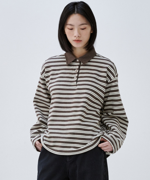 MALOUPE（マロップ）の「5113 ストライプ 裏毛 Tシャツ (ブラウン)（ポロシャツ・レディース・ブラウン・FREE）」の3枚目の写真