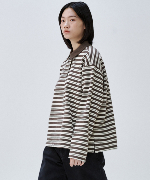 MALOUPE（マロップ）の「5113 ストライプ 裏毛 Tシャツ (ブラウン)（ポロシャツ・レディース・ブラウン・FREE）」の4枚目の写真