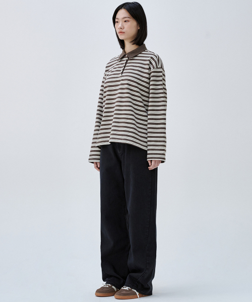 MALOUPE（マロップ）の「5113 ストライプ 裏毛 Tシャツ (ブラウン)（ポロシャツ・レディース・ブラウン・FREE）」の7枚目の写真