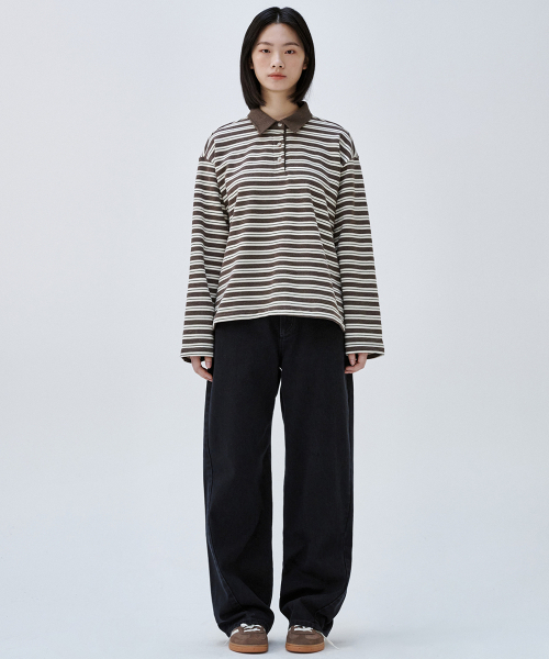 MALOUPE（マロップ）の「5113 ストライプ 裏毛 Tシャツ (ブラウン)（ポロシャツ・レディース・ブラウン・FREE）」の8枚目の写真