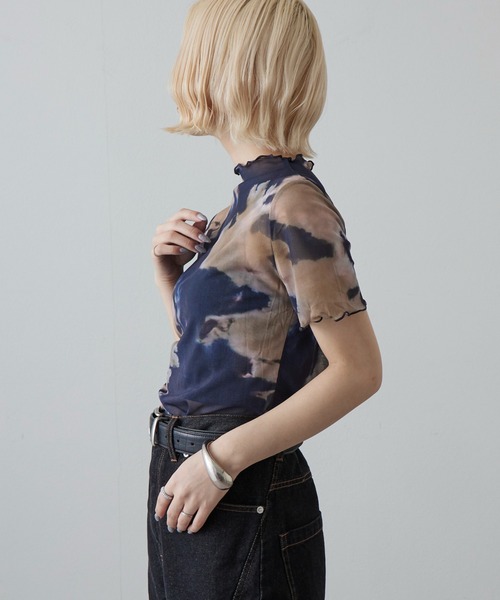 Lui's(ルイス)の「マーブルプリントシアー半袖トップス(Tシャツ/カットソー・レディース・グリーン/オレンジ・FREE)」の10枚目の写真