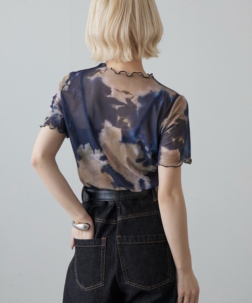 Lui's(ルイス)の「マーブルプリントシアー半袖トップス(Tシャツ/カットソー・レディース・グリーン/オレンジ・FREE)」の11枚目の写真