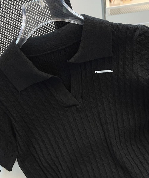 SHEPP(シープ)の「ケーブル編みスキッパーポロニット(ポロシャツ・レディース・レッド/ホワイト/ブラック・F)」の15枚目の写真