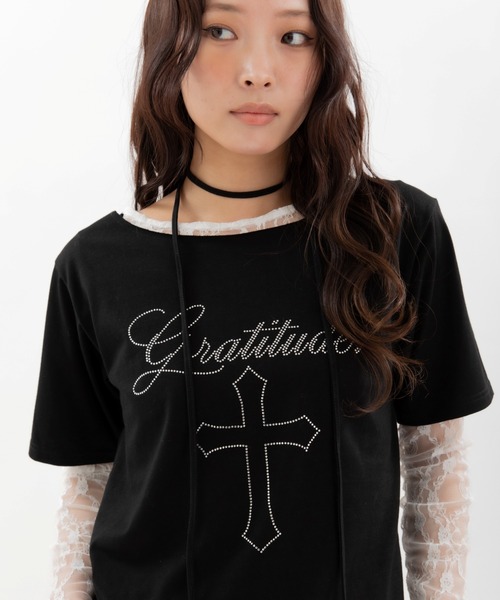 3.3 Field Trip (3.3フィールドトリップ)の「3.3 Field Trip/ストーンクロスロゴストール付きTシャツ(Tシャツ/カットソー・レディース・ブラック/グレー/ホワイト・FREE)」の1枚目の写真