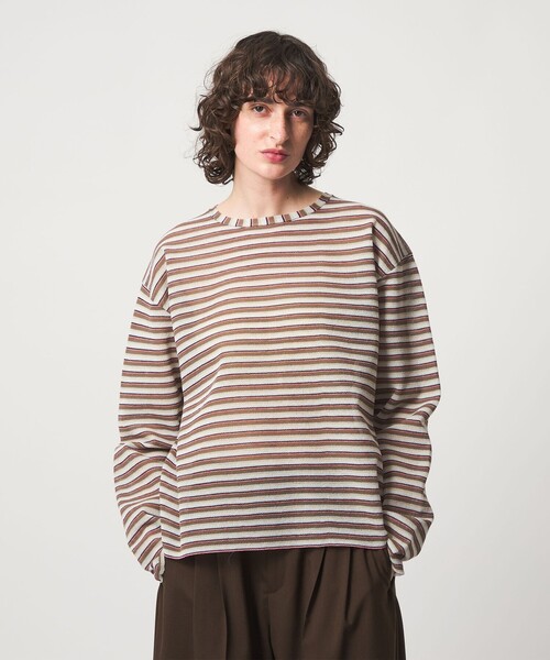 6(ロク)の「<6(ROKU)>ポリエステル麻 ボーダー ニット(ニット/セーター・レディース・グレー系/ホワイト・FREE)」の3枚目の写真