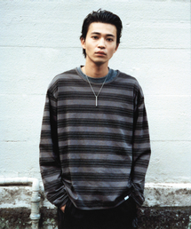 NOMANUAL（NOMANUAL）の「PAINTED STRIPE LONG SLEEVE TEE - BLACK（Tシャツ/カットソー）」