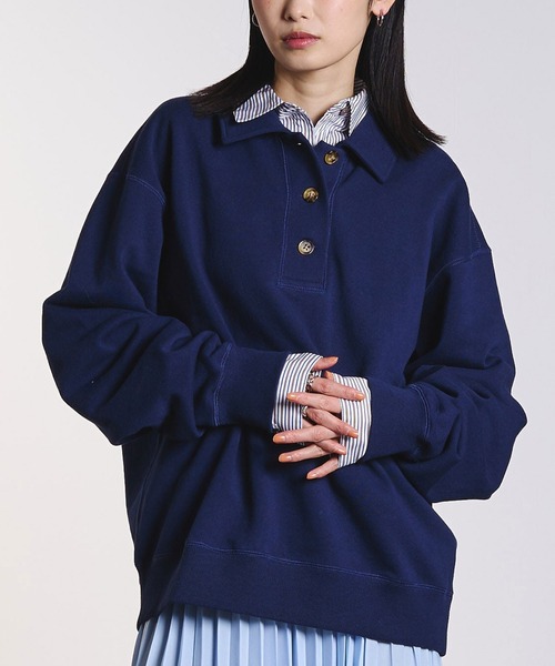 ROSE BUD(ローズバッド)の「HALF BUTTON PULLOVER(スウェット・レディース・ネイビー/ライトピンク/グレー・ONE SIZE)」の3枚目の写真