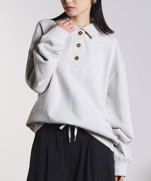 ROSE BUD(ローズバッド)の「HALF BUTTON PULLOVER(スウェット・レディース・ネイビー/ライトピンク/グレー・ONE SIZE)」の2枚目の写真