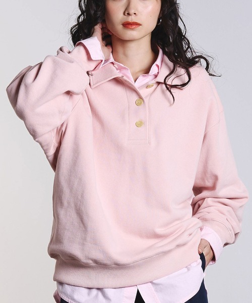 ROSE BUD(ローズバッド)の「HALF BUTTON PULLOVER(スウェット・レディース・ネイビー/ライトピンク/グレー・ONE SIZE)」の1枚目の写真