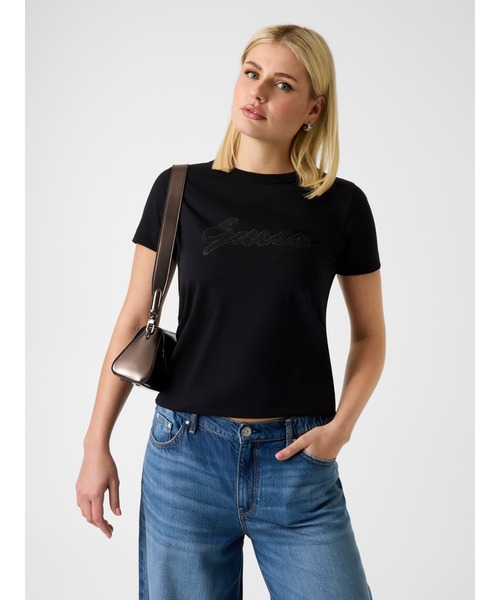 Guess(ゲス)の「Short Sleeves Crew Neck 3D GUESS Script Tee 半袖Tシャツ(Tシャツ/カットソー・レディース・ベージュ/ライトベージュ/ブラック・X-SMALL/SMALL/MEDIUM/LARGE)」の2枚目の写真