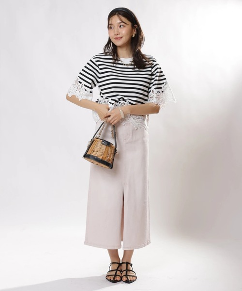 JUSGLITTY（ジャスグリッティー）の「レースヘムＴシャツニット（ニット/セーター・レディース・ライトブルー/ブラック系その他/ホワイト/グリーン系その他・2）」の11枚目の写真