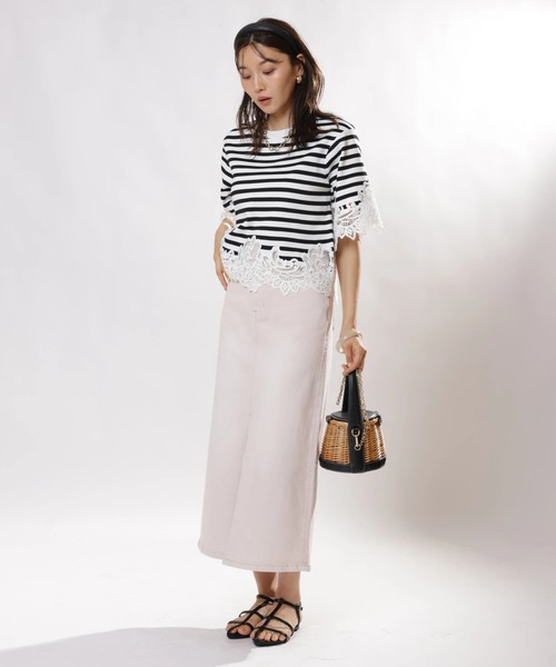 JUSGLITTY（ジャスグリッティー）の「レースヘムＴシャツニット（ニット/セーター・レディース・ライトブルー/ブラック系その他/ホワイト/グリーン系その他・2）」の12枚目の写真