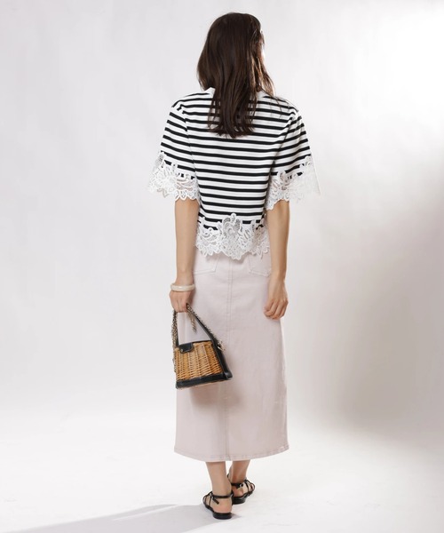 JUSGLITTY（ジャスグリッティー）の「レースヘムＴシャツニット（ニット/セーター・レディース・ライトブルー/ブラック系その他/ホワイト/グリーン系その他・2）」の14枚目の写真