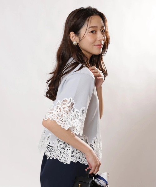 JUSGLITTY（ジャスグリッティー）の「レースヘムＴシャツニット（ニット/セーター・レディース・ライトブルー/ブラック系その他/ホワイト/グリーン系その他・2）」の19枚目の写真