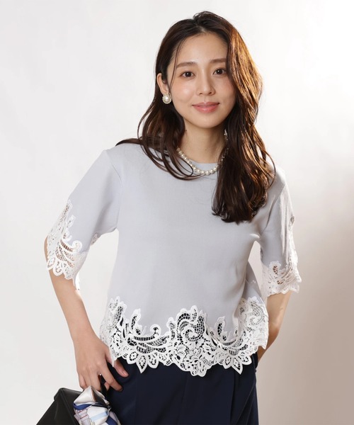 JUSGLITTY（ジャスグリッティー）の「レースヘムＴシャツニット（ニット/セーター・レディース・ライトブルー/ブラック系その他/ホワイト/グリーン系その他・2）」の20枚目の写真