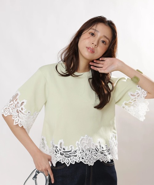 レースヘムTシャツニット（ニット/セーター）｜JUSGLITTY（ジャス