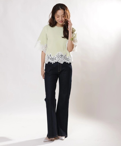 Moe★新品　ジャスグリッティー　ニット　レース　カットソー　セーター レースヘムTシャツニット（ニット/セーター）｜JUSGLITTY（ジャス