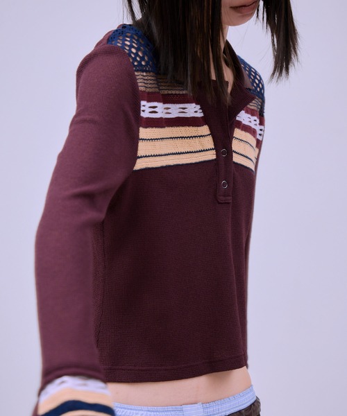 THINGS THAT MATTER（シングス ザット マター）の「TORCHON LACE SWITCHING WAFFLE POLO / トーション レース スイッチング ワッフル ポロ（ポロシャツ・レディース・アイボリー/ブラック/ボルドー・FREE）」の10枚目の写真