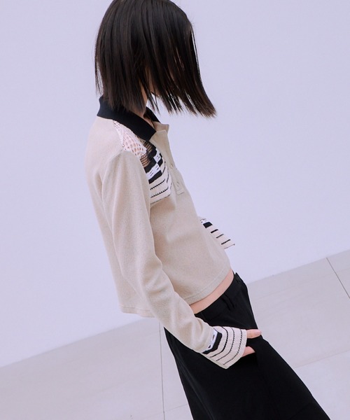 THINGS THAT MATTER（シングス ザット マター）の「TORCHON LACE SWITCHING WAFFLE POLO / トーション レース スイッチング ワッフル ポロ（ポロシャツ・レディース・アイボリー/ブラック/ボルドー・FREE）」の6枚目の写真