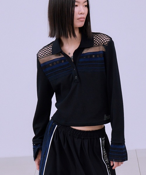 THINGS THAT MATTER（シングス ザット マター）の「TORCHON LACE SWITCHING WAFFLE POLO / トーション レース スイッチング ワッフル ポロ（ポロシャツ・レディース・アイボリー/ブラック/ボルドー・FREE）」の14枚目の写真