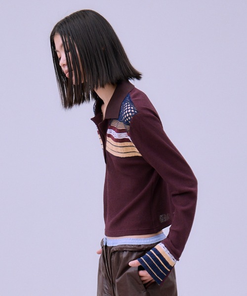 THINGS THAT MATTER（シングス ザット マター）の「TORCHON LACE SWITCHING WAFFLE POLO / トーション レース スイッチング ワッフル ポロ（ポロシャツ・レディース・アイボリー/ブラック/ボルドー・FREE）」の12枚目の写真