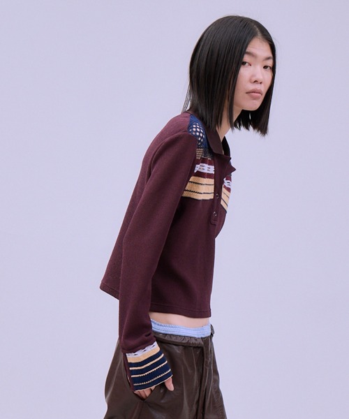 THINGS THAT MATTER（シングス ザット マター）の「TORCHON LACE SWITCHING WAFFLE POLO / トーション レース スイッチング ワッフル ポロ（ポロシャツ・レディース・アイボリー/ブラック/ボルドー・FREE）」の13枚目の写真