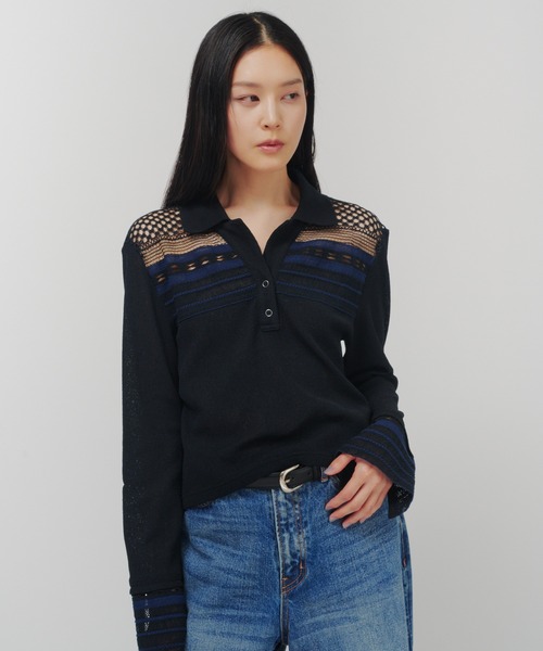 THINGS THAT MATTER（シングス ザット マター）の「TORCHON LACE SWITCHING WAFFLE POLO / トーション レース スイッチング ワッフル ポロ（ポロシャツ・レディース・アイボリー/ブラック/ボルドー・FREE）」の19枚目の写真
